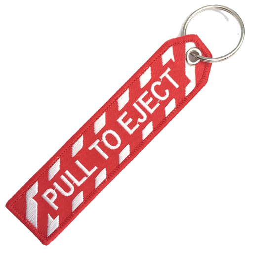 PULL TO EJECT RED AND WHITE KEYCHAIN
