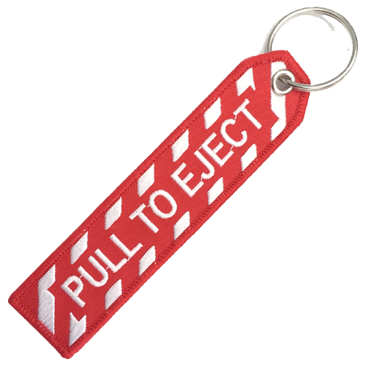 PULL TO EJECT RED AND WHITE KEYCHAIN