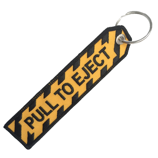 PULL TO EJECT BLACK AND GOLD KEYCHAIN